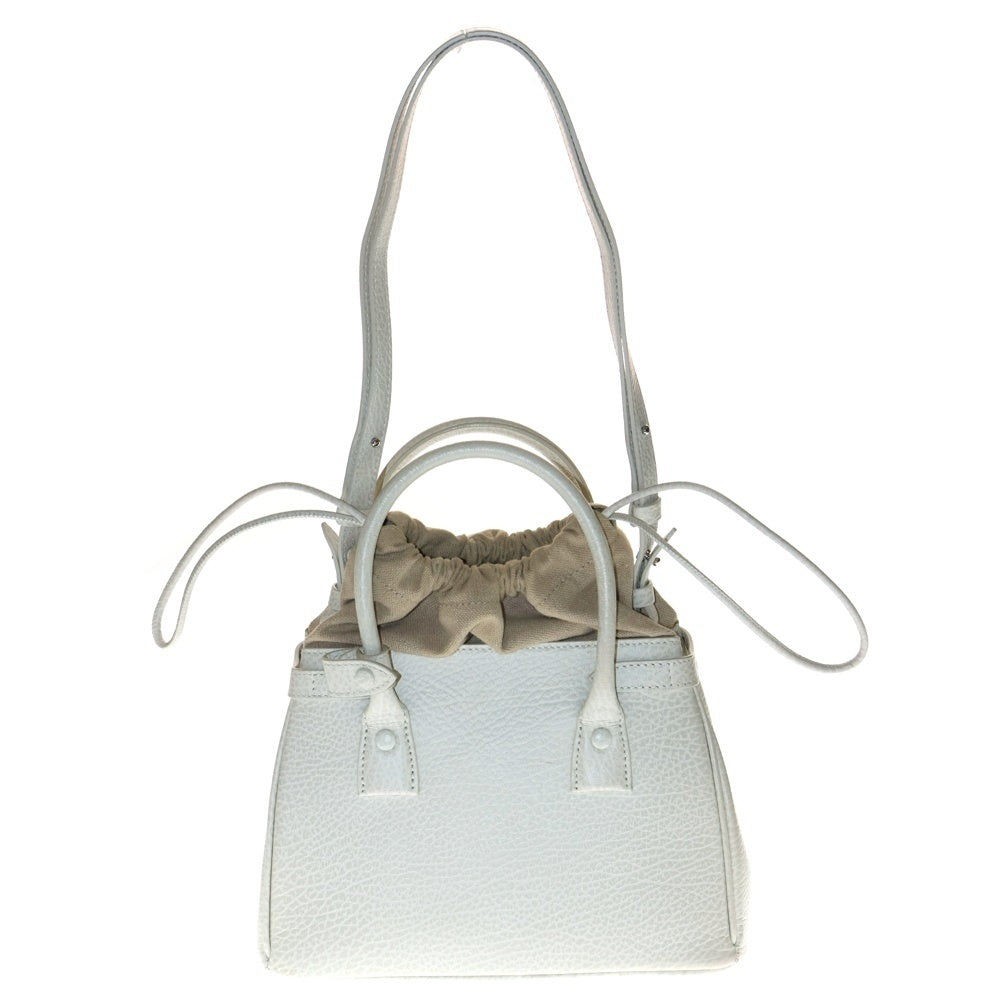 Maison Margiela 0(メゾンマルジェラ) 5AC レザー キャンバス ドローストリング 2WAY ハンド ショルダーバッグ シルバー金具 ホワイト SB3WD0005 P4348