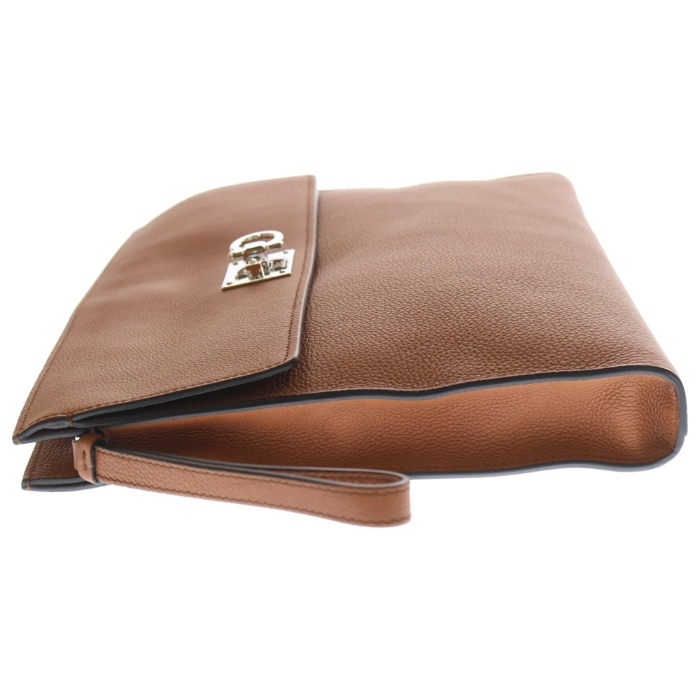 Salvatore Ferragamo(サルヴァトーレ フェラガモ) ガンチーニ レザー クラッチ セカンドバッグ シルバー金具 ブラウン レディース