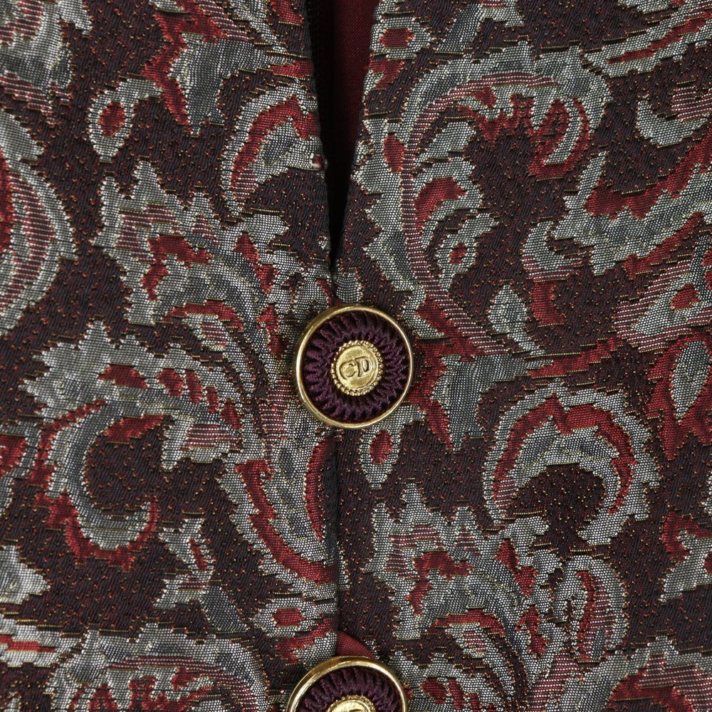 Christian Dior(クリスチャンディオール) ペイズリー総柄 ウール シルク ジャガード ノーカラー 半袖 ミディアムワンピース ドレス ボルドー レディース MD06D8010