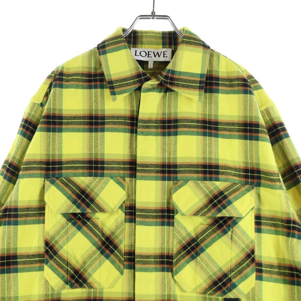 LOEWE(ロエベ) 21AW CHECK OVERSIZED SHIRTS チェック総柄 オーバーサイズ フランネル コットン ジップアップ 長袖シャツ イエロー H526Y05X07