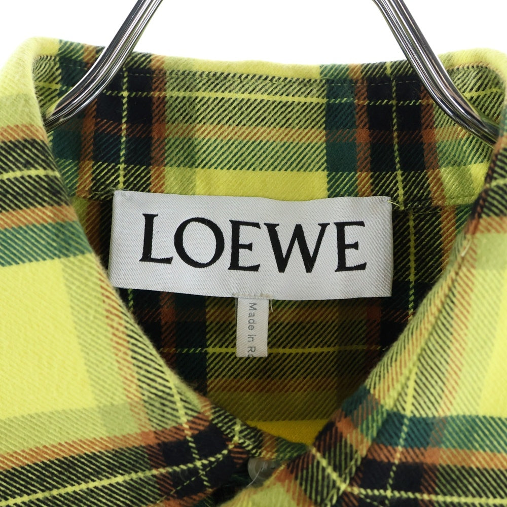 LOEWE(ロエベ) 21AW CHECK OVERSIZED SHIRTS チェック総柄 オーバーサイズ フランネル コットン ジップアップ 長袖シャツ イエロー H526Y05X07