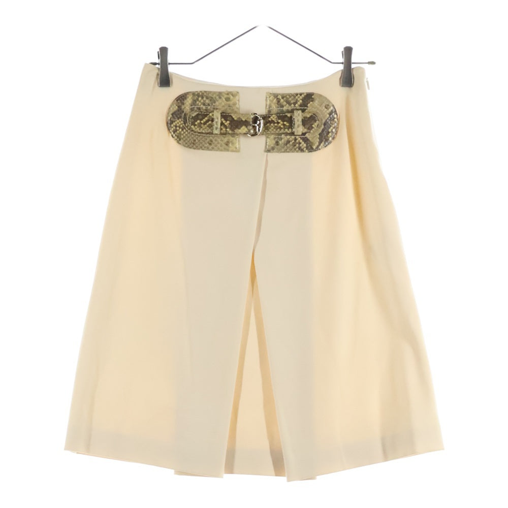 GUCCI(グッチ) パイソンレザー ベルトデザイン ギャザー ミディアム フレア スカート ベージュ レディース 165667