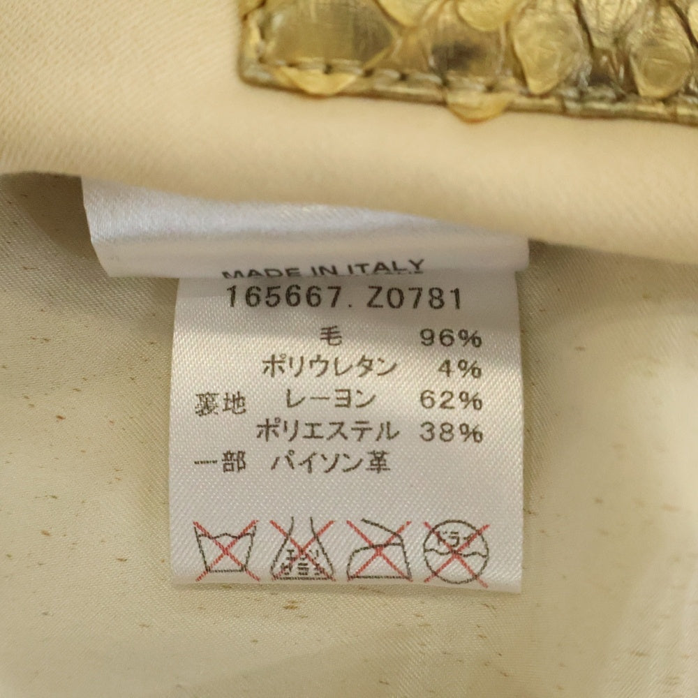 GUCCI(グッチ) パイソンレザー ベルトデザイン ギャザー ミディアム フレア スカート ベージュ レディース 165667