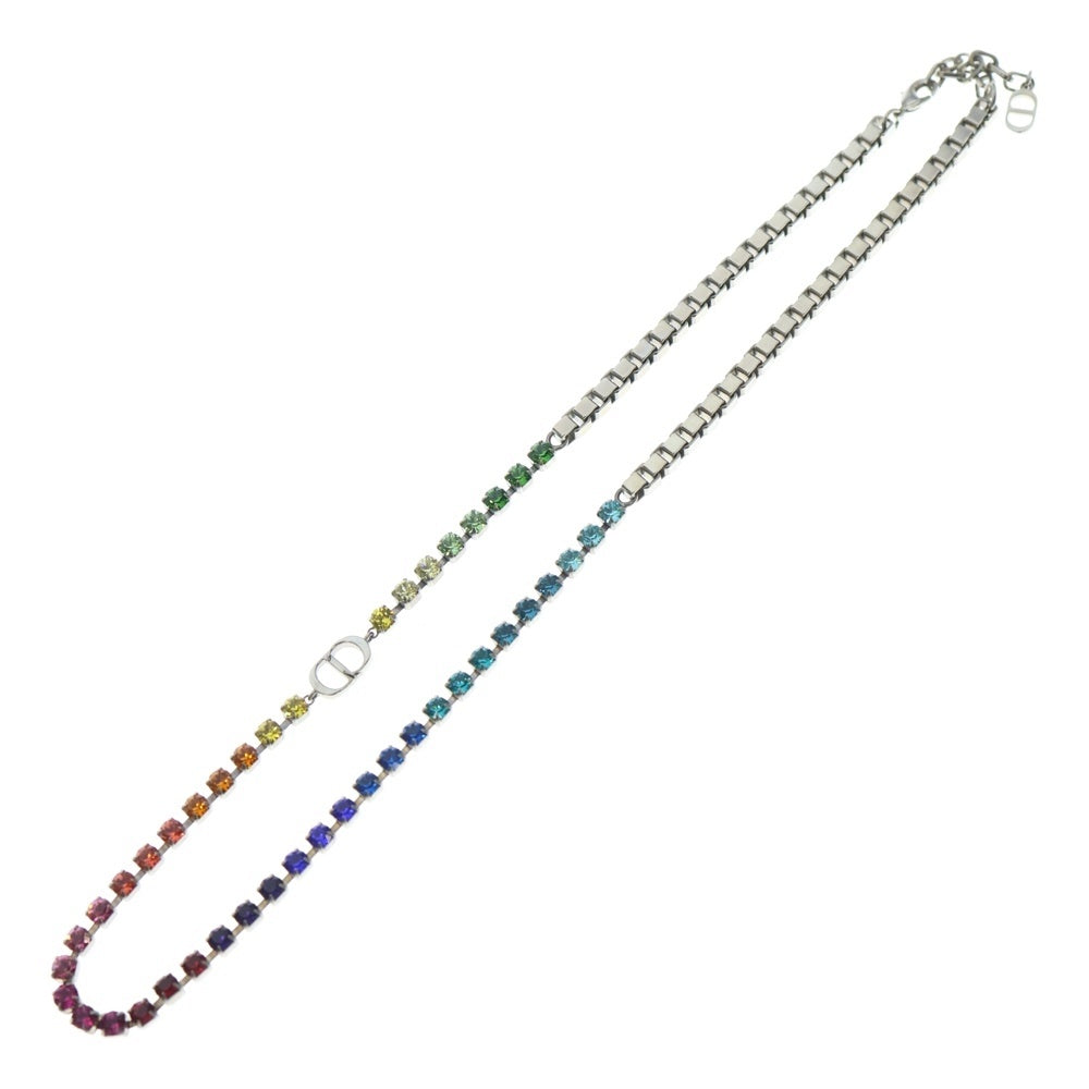 Christian Dior(クリスチャンディオール) CDロゴ ラインストーン レインボー チョーカー ネックレス チェーン シルバー GP