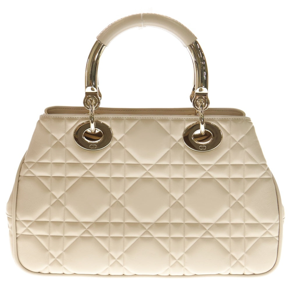 Christian Dior(クリスチャンディオール) レディ 95.22 ミディアム カナージュ ラムスキン レザー ハンド ショルダーバッグ ゴールド金具 ベージュ