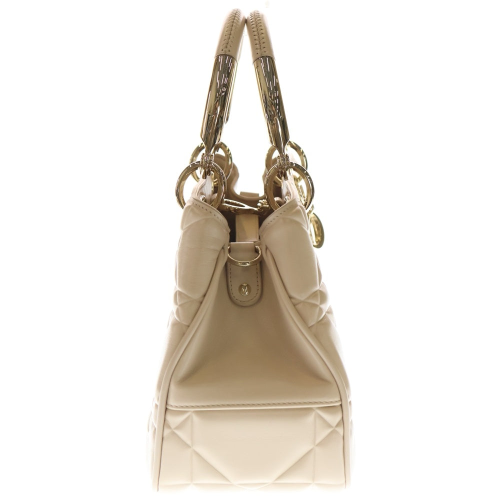 Christian Dior(クリスチャンディオール) レディ 95.22 ミディアム カナージュ ラムスキン レザー ハンド ショルダーバッグ ゴールド金具 ベージュ