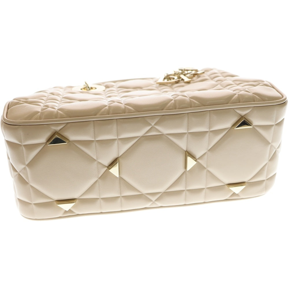 Christian Dior(クリスチャンディオール) レディ 95.22 ミディアム カナージュ ラムスキン レザー ハンド ショルダーバッグ ゴールド金具 ベージュ