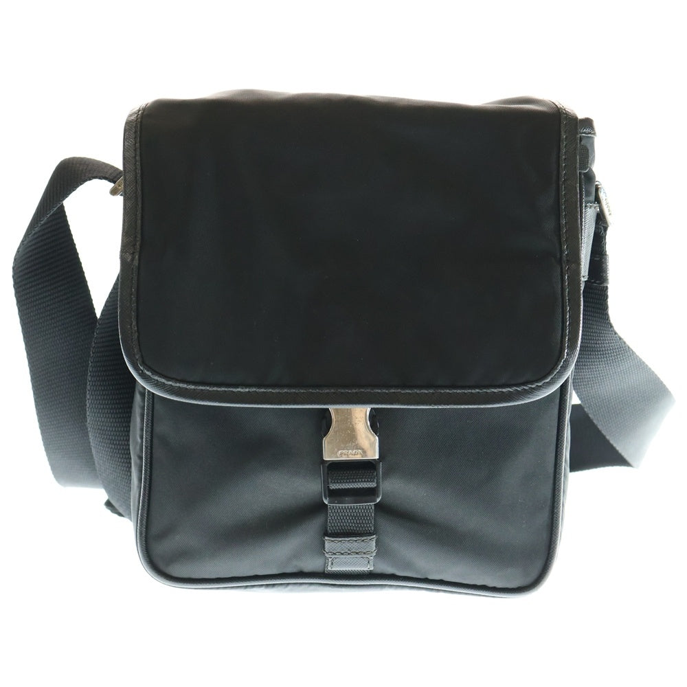 PRADA(プラダ) 三角ロゴ ショルダーバッグ ミニバッグ ブラック ナイロン×レザー シルバー金具