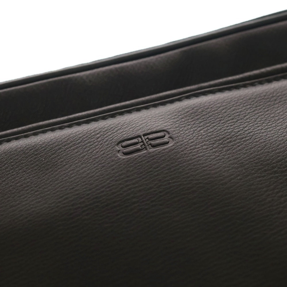 BALENCIAGA(バレンシアガ) BBロゴ型押し Wジップレザークラッチバッグ ハンドバッグ ブラック