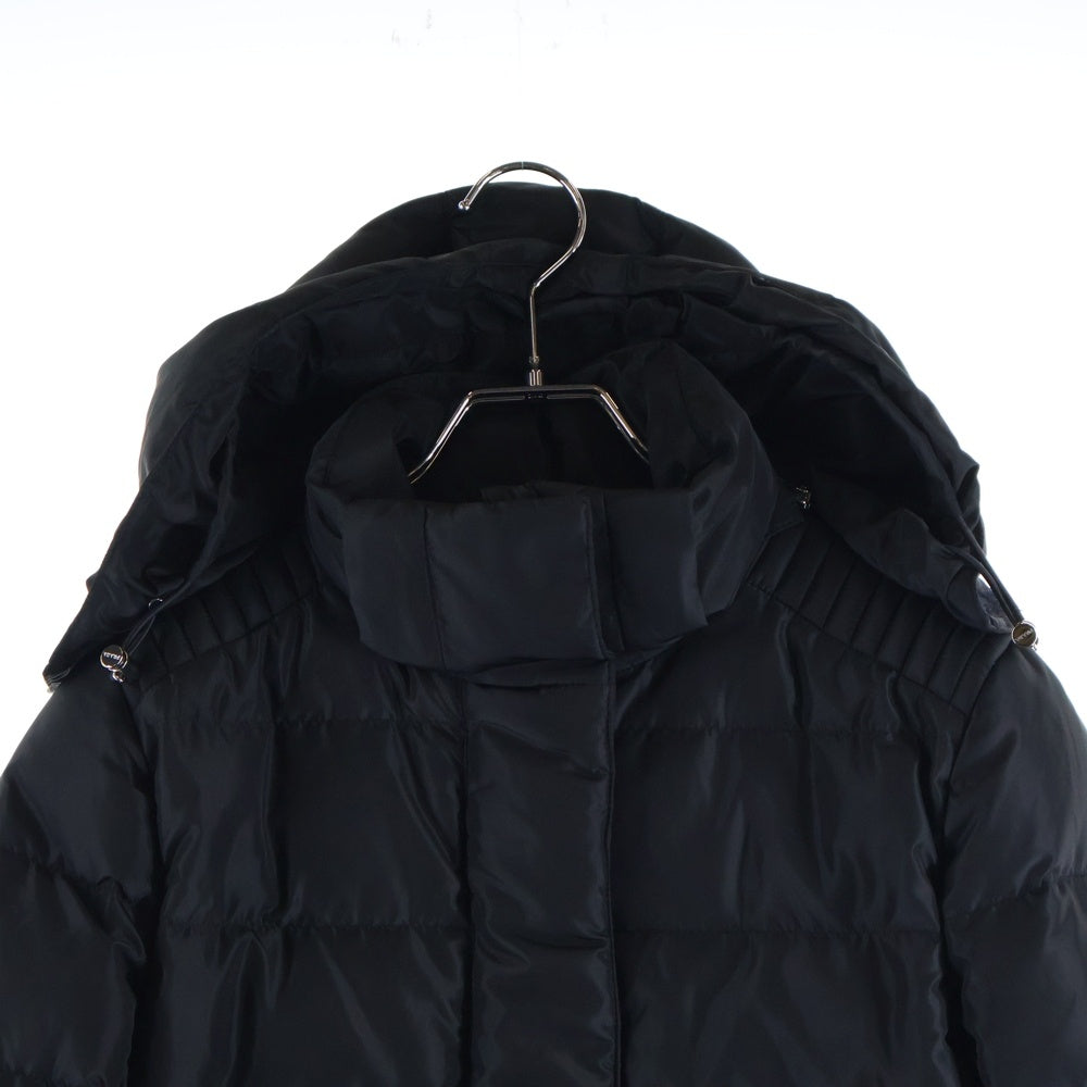 PRADA(プラダ) 25AW トライアングルロゴプレート ナイロン フーデッド ジップアップ ダウンジャケット ブラック レディース 29X544