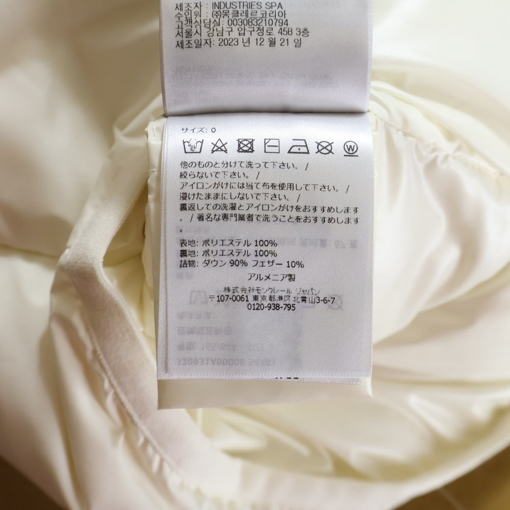 MONCLER(モンクレール) 24AW BADIA バディーア ワッペンロゴ スタンドカラー スナップボタン ダウンベスト ホワイト J20931A00008 54A81