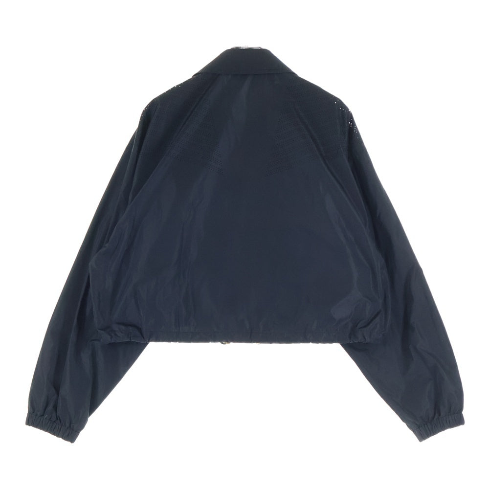 miumiu(ミュウミュウ) 23SS ラバーロゴプリント シルク混 ジップアップ クロップド ショート ジャケット ブラック レディース ML913