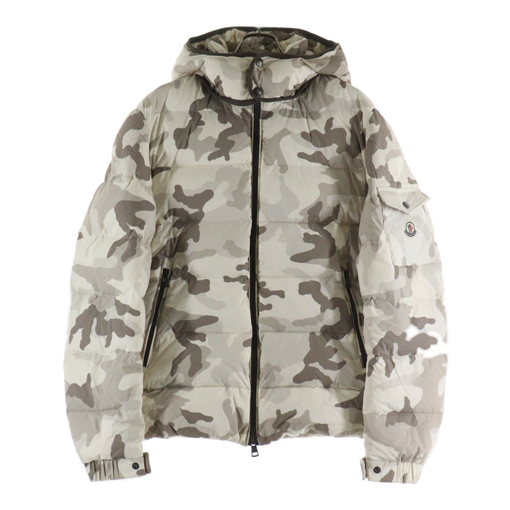 MONCLER(モンクレール) CHIMAY シメイ カモフラ 迷彩総柄 ワッペンロゴ フーデッド ジップアップ ダウンジャケット ベージュ 320914197205 54954