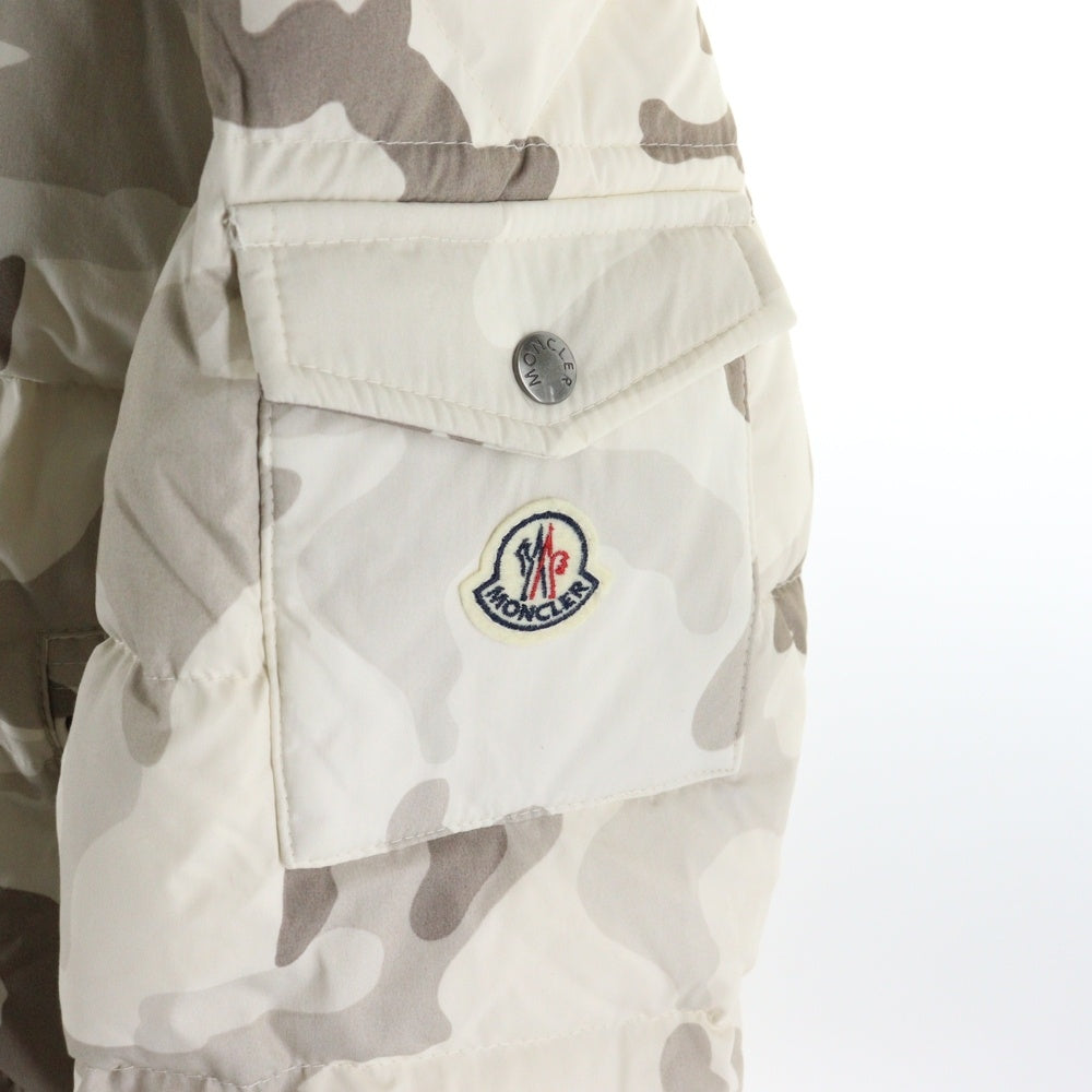 MONCLER(モンクレール) CHIMAY シメイ カモフラ 迷彩総柄 ワッペンロゴ フーデッド ジップアップ ダウンジャケット ベージュ 320914197205 54954