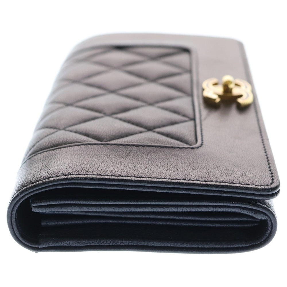 CHANEL(シャネル) マドモアゼル ココマーク ターンロック ラムスキン レザー ロングウォレット 長財布 ゴールド金具 ネイビー 22番台 レディース