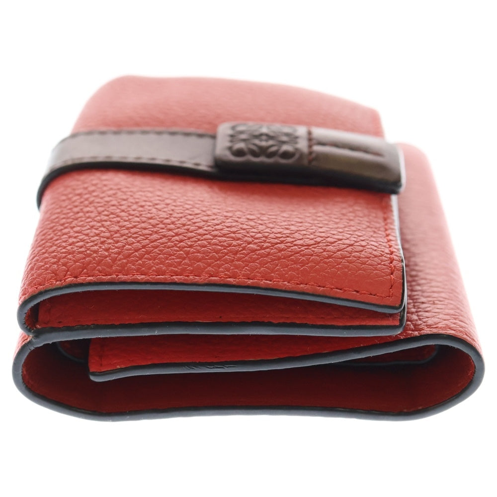 LOEWE(ロエベ) 三つ折り財布 バーティカル コンパクトウォレット 三つ折り財布 コインケース ピンク×ブラウン レザー シルバー金具