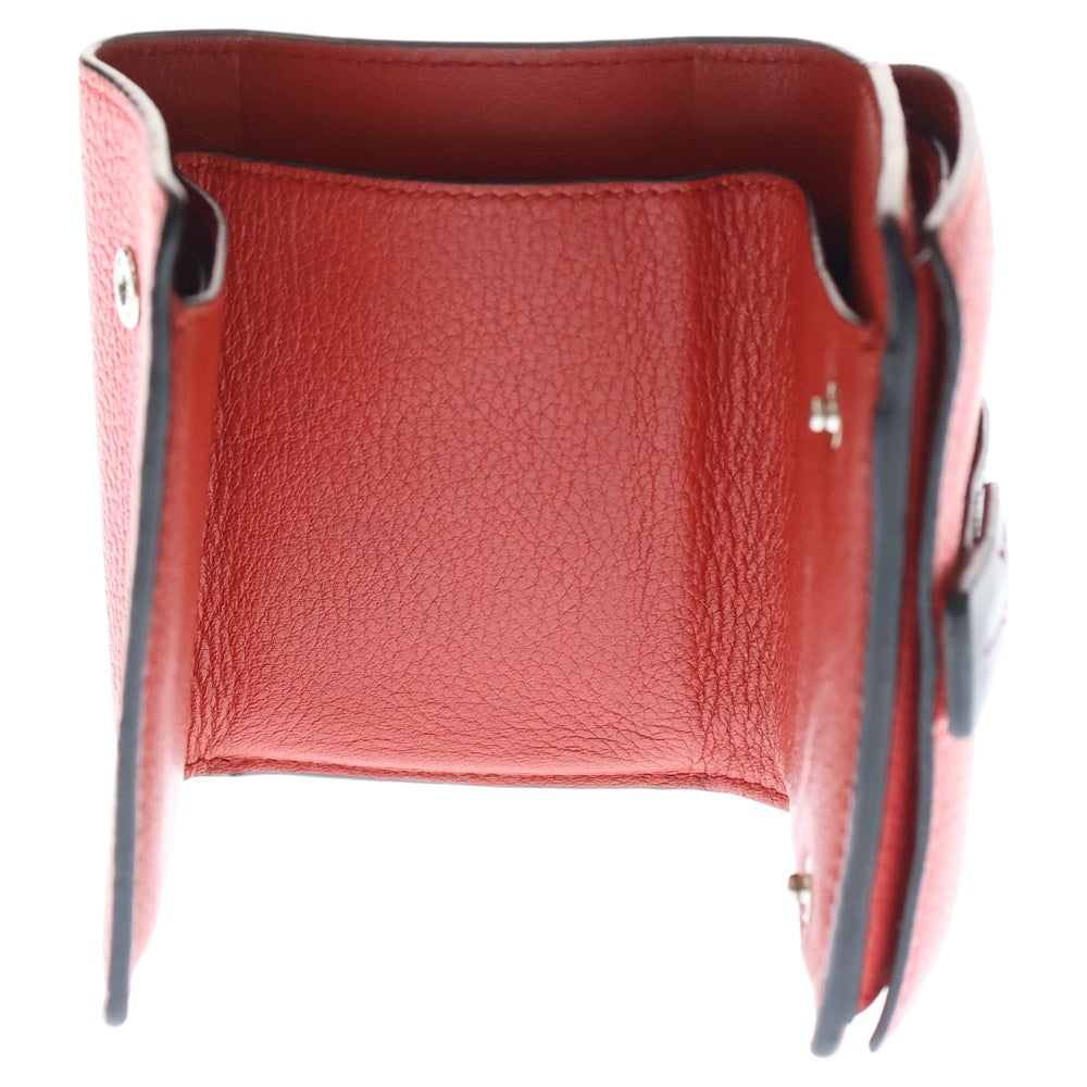 LOEWE(ロエベ) 三つ折り財布 バーティカル コンパクトウォレット 三つ折り財布 コインケース ピンク×ブラウン レザー シルバー金具