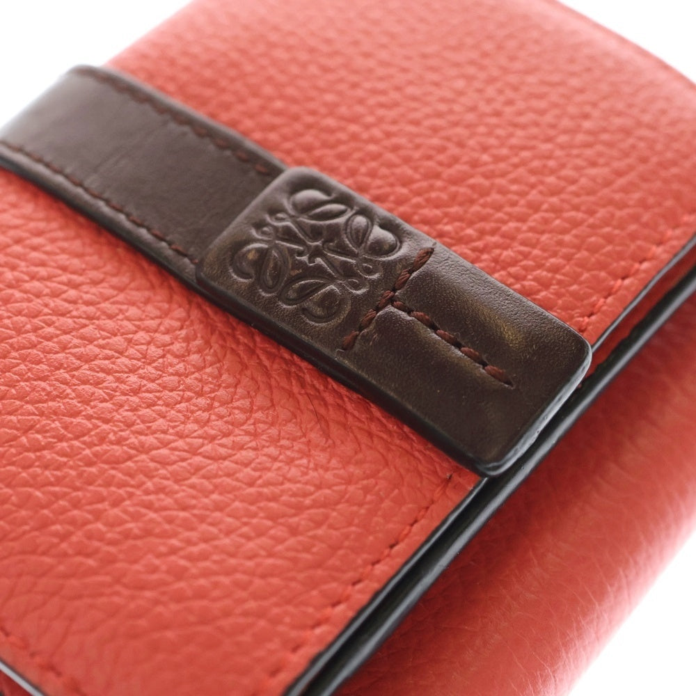 LOEWE(ロエベ) 三つ折り財布 バーティカル コンパクトウォレット 三つ折り財布 コインケース ピンク×ブラウン レザー シルバー金具
