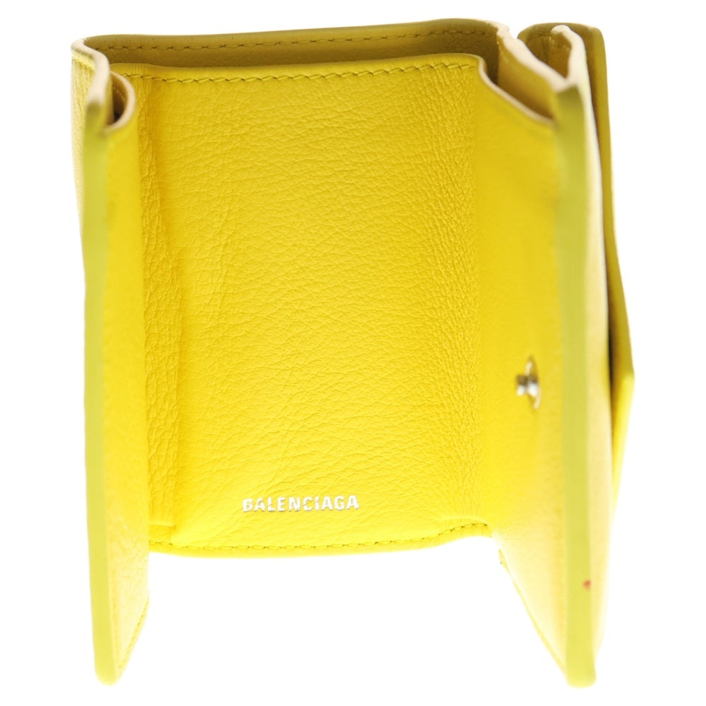 BALENCIAGA(バレンシアガ) 三つ折り財布 ペーパーミニ コンパクトウォレット 三つ折り財布 コインケース イエロー レザー 391446