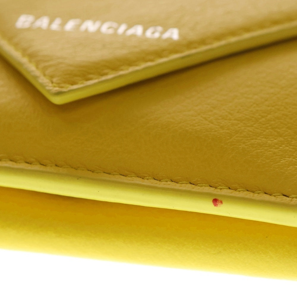 BALENCIAGA(バレンシアガ) 三つ折り財布 ペーパーミニ コンパクトウォレット 三つ折り財布 コインケース イエロー レザー 391446