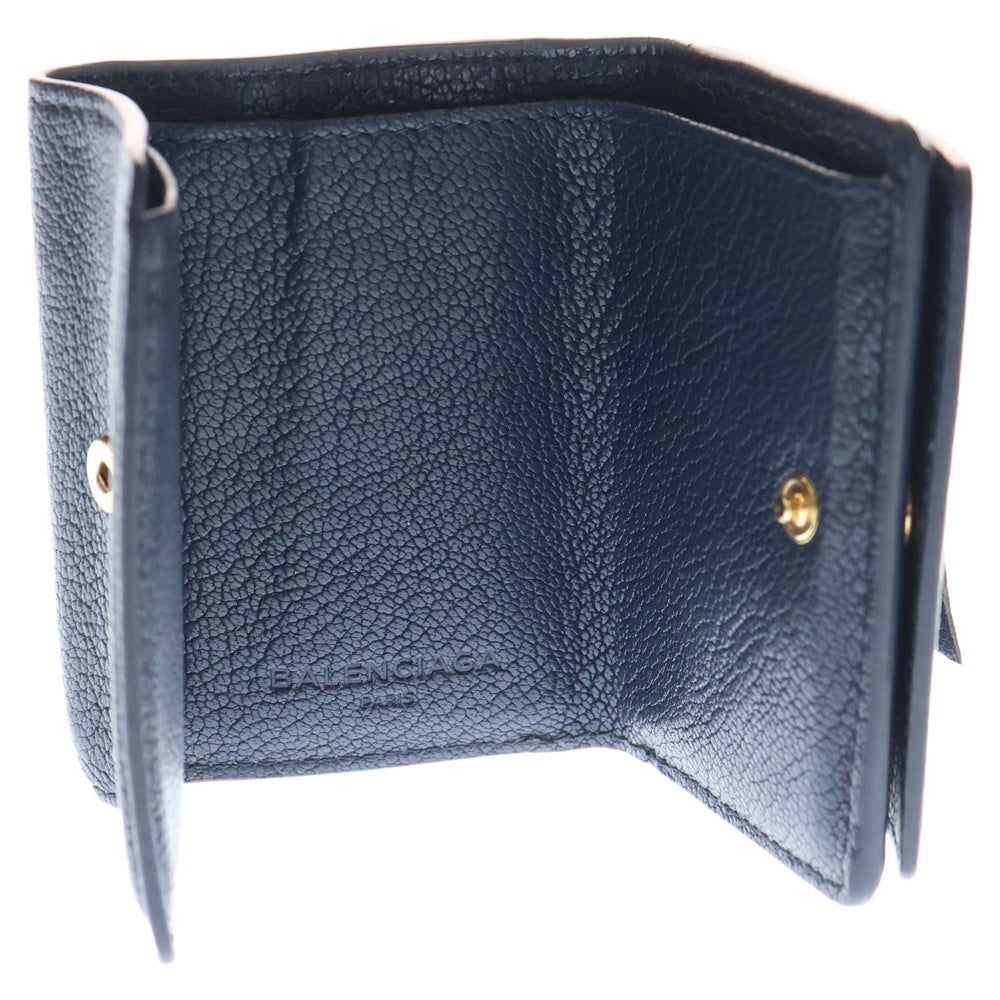 BALENCIAGA(バレンシアガ) 三つ折り財布 エッジシティ ミニウォレット コンパクトウォレット 三つ折り財布 ネイビー レザー 470059 ゴールド金具