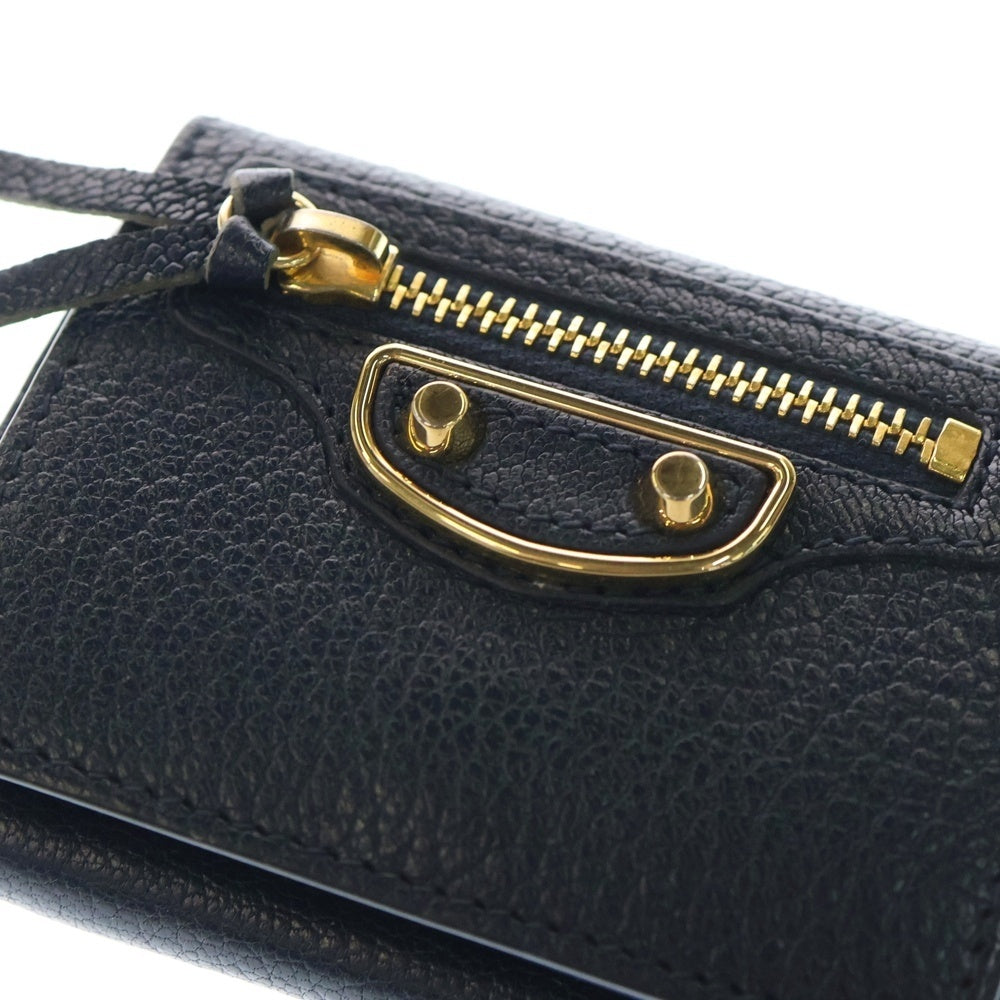 BALENCIAGA(バレンシアガ) 三つ折り財布 エッジシティ ミニウォレット コンパクトウォレット 三つ折り財布 ネイビー レザー 470059 ゴールド金具