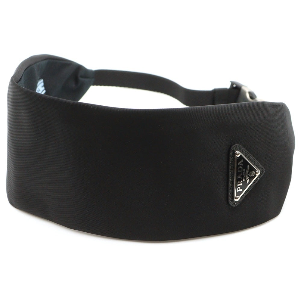 PRADA プラダ へアバンド カチューシャ ロゴ三角プレート ブラック ナイロン 1IH081 シルバー金具 PRADA(プラダ) へアバンド カチューシャ ロゴ三角プレート ブラック