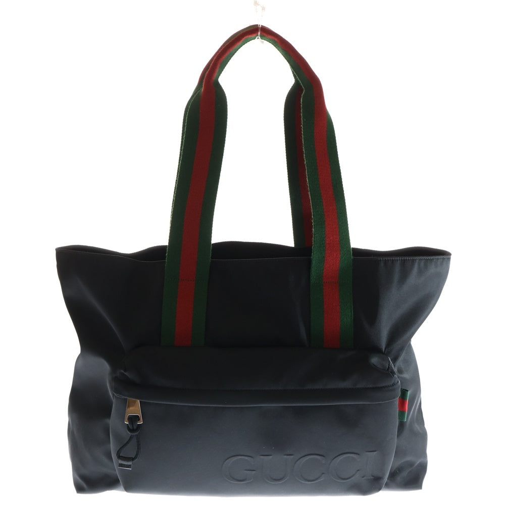GUCCI(グッチ) シェリー ロゴ ラージ トートバッグ ハンドバッグ ブラック ナイロン 802172