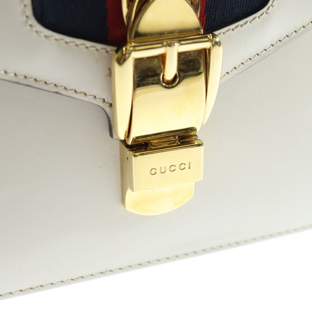 GUCCI(グッチ) シルヴィ 2WAYバッグ ハンドバッグ ショルダーバッグ ホワイト×レッド×ネイビー レザー 470270 ゴールド金具 レディース