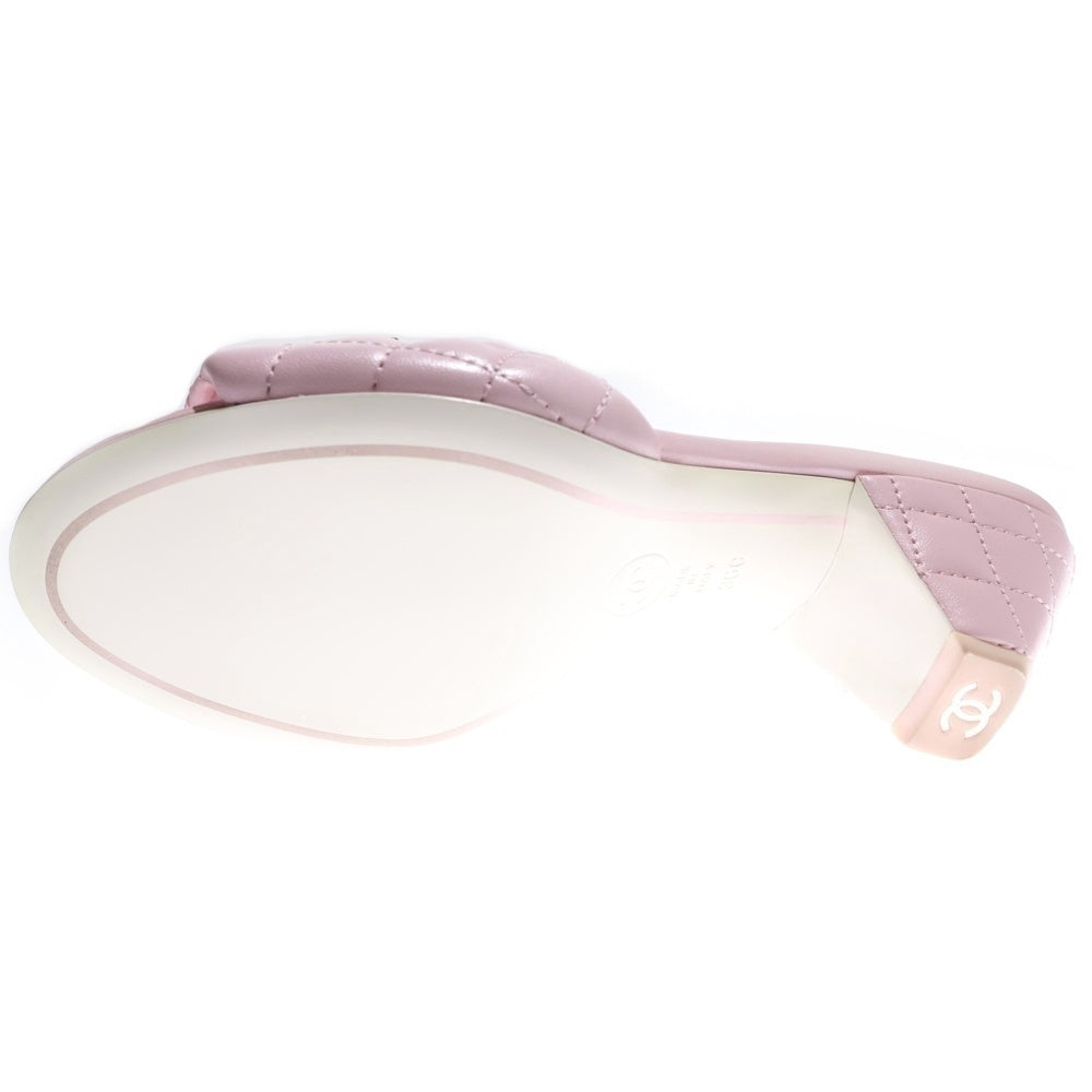 CHANEL(シャネル) マトラッセ ラムスキン レザー ココマーク ロゴプレート オープントゥ ヒール サンダル パンプス シューズ ピンク レディース G38820