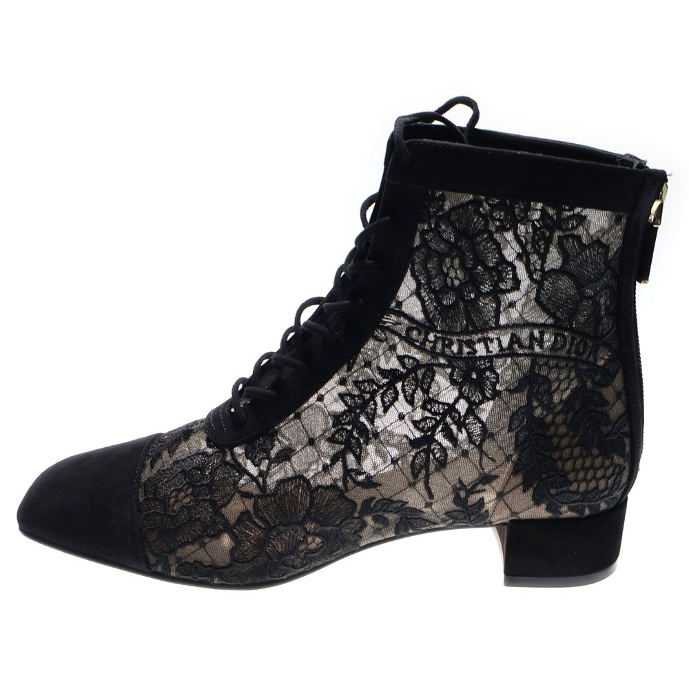 Christian Dior(クリスチャンディオール) Naughtily-D ノーティリー エンブロイダリー レース スエードレザー レースアップ ヒール パンプス シューズ ブラック レディース KDI850ROY_S900
