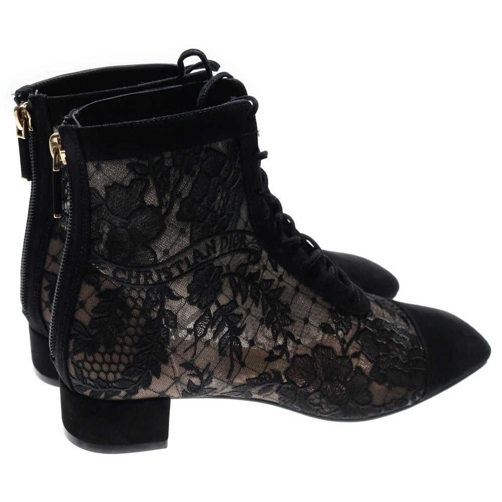 Christian Dior(クリスチャンディオール) Naughtily-D ノーティリー エンブロイダリー レース スエードレザー レースアップ ヒール パンプス シューズ ブラック レディース KDI850ROY_S900