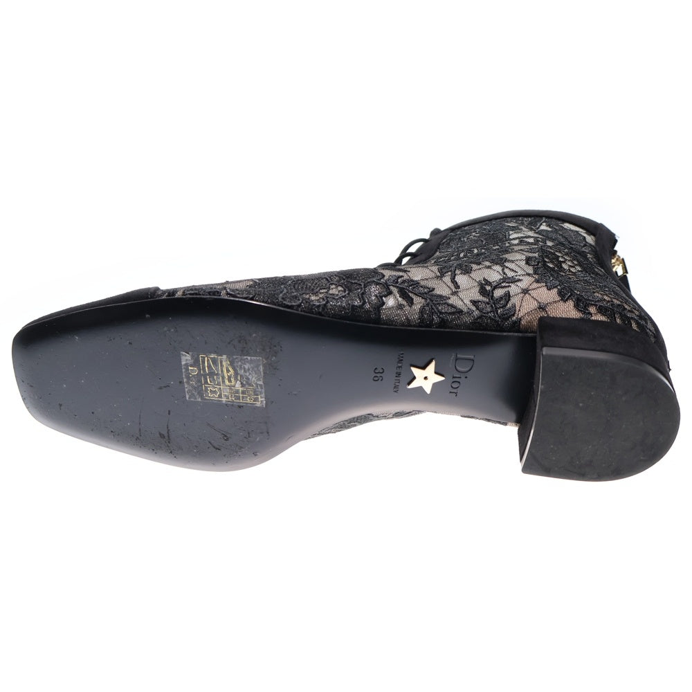 Christian Dior(クリスチャンディオール) Naughtily-D ノーティリー エンブロイダリー レース スエードレザー レースアップ ヒール パンプス シューズ ブラック レディース KDI850ROY_S900