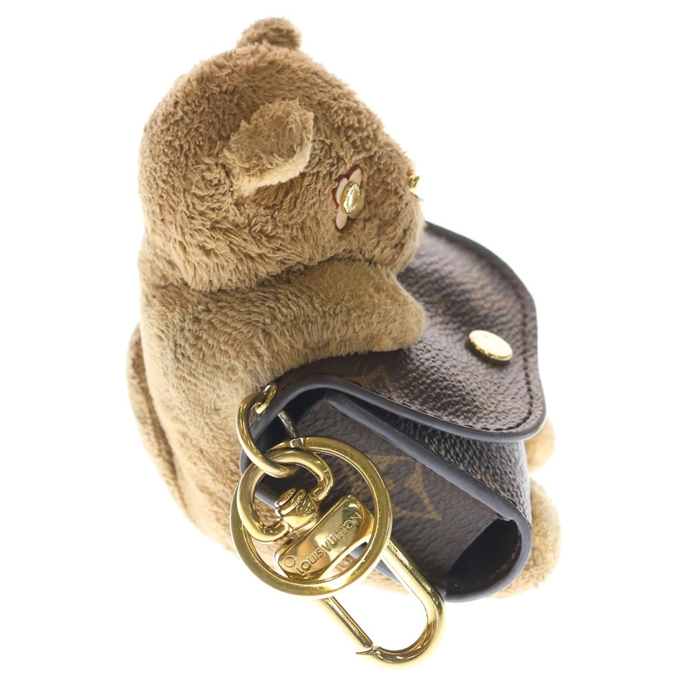 LOUIS VUITTON(ルイヴィトン) LV キュート モノグラム フラワーモチーフ ネコ マスコット バッグチャーム エアポッツケース 小物入れ ブラウン M01561 ゴールド金具 レディース