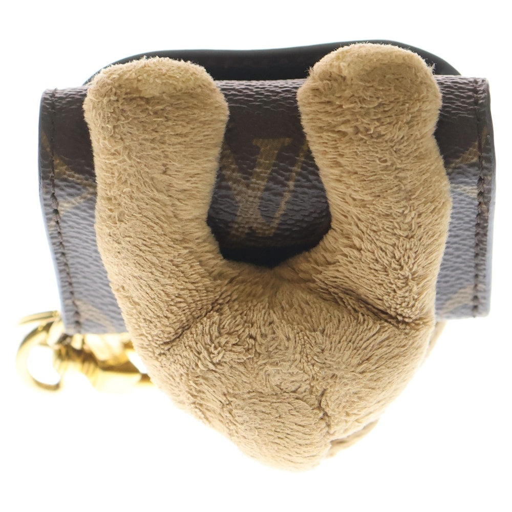 LOUIS VUITTON(ルイヴィトン) LV キュート モノグラム フラワーモチーフ ネコ マスコット バッグチャーム エアポッツケース 小物入れ ブラウン M01561 ゴールド金具 レディース