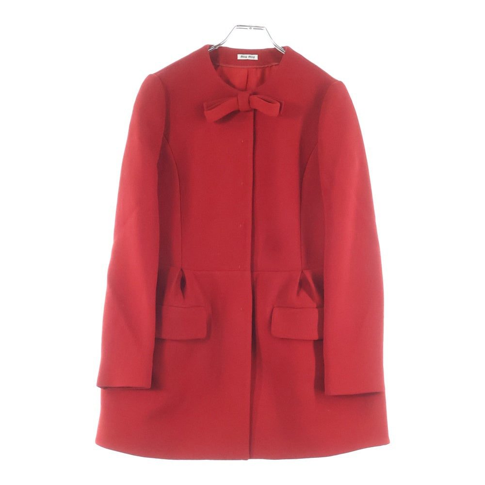 miumiu(ミュウミュウ) 12AW リボンデザイン ウール ノーカラー ジャケット ショートコート レッド レディース MS765