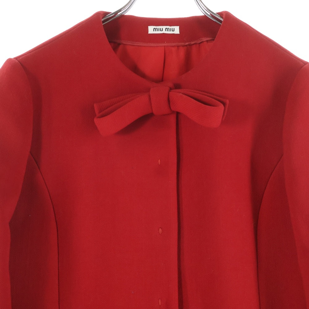 miumiu(ミュウミュウ) 12AW リボンデザイン ウール ノーカラー ジャケット ショートコート レッド レディース MS765