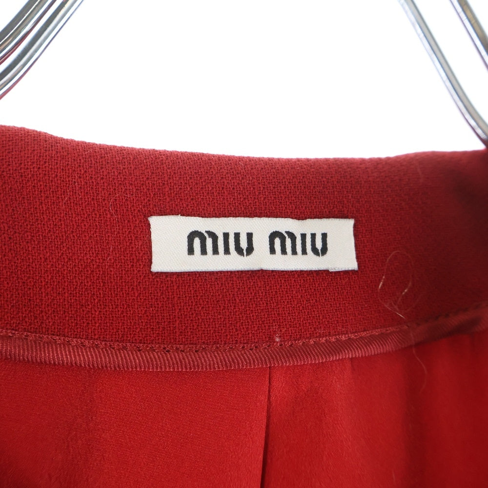 miumiu(ミュウミュウ) 12AW リボンデザイン ウール ノーカラー ジャケット ショートコート レッド レディース MS765