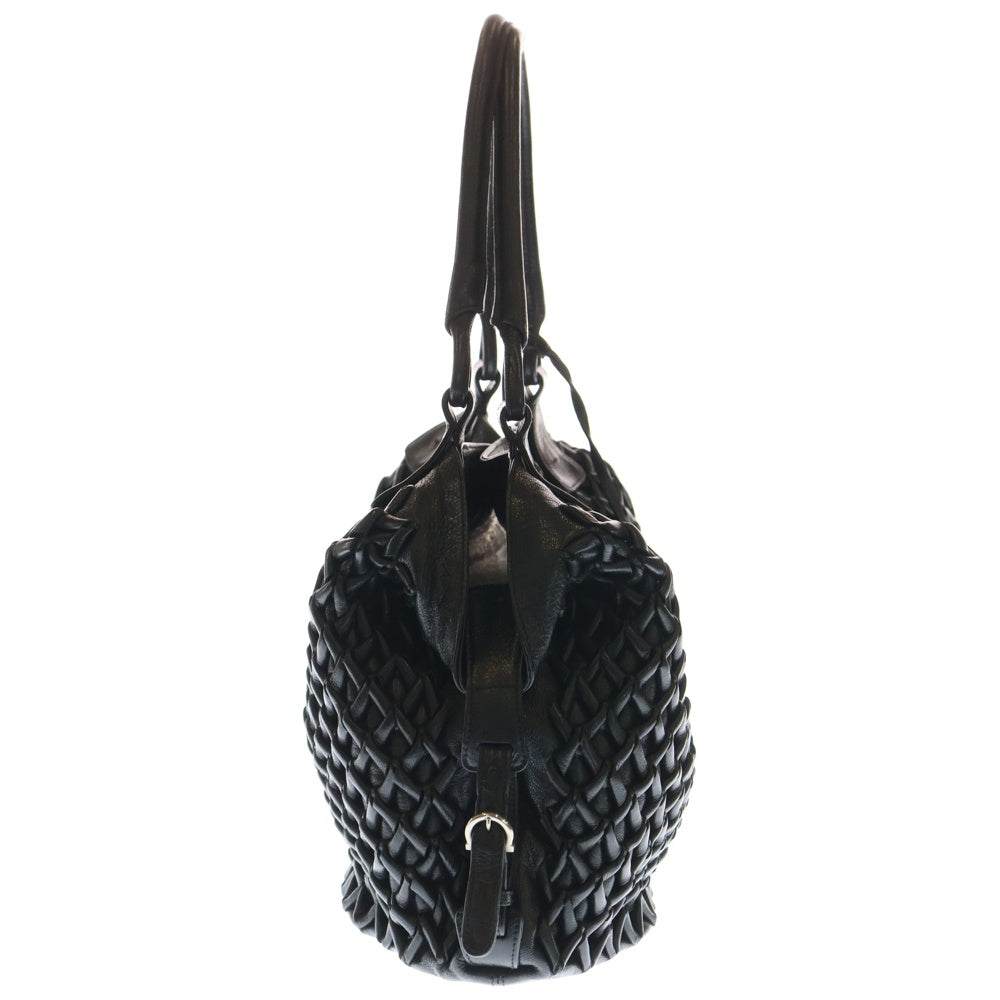 FERRAGAMO(フェラガモ) ガンチーニ トートバッグ 編み込み ブラック レザー レディース