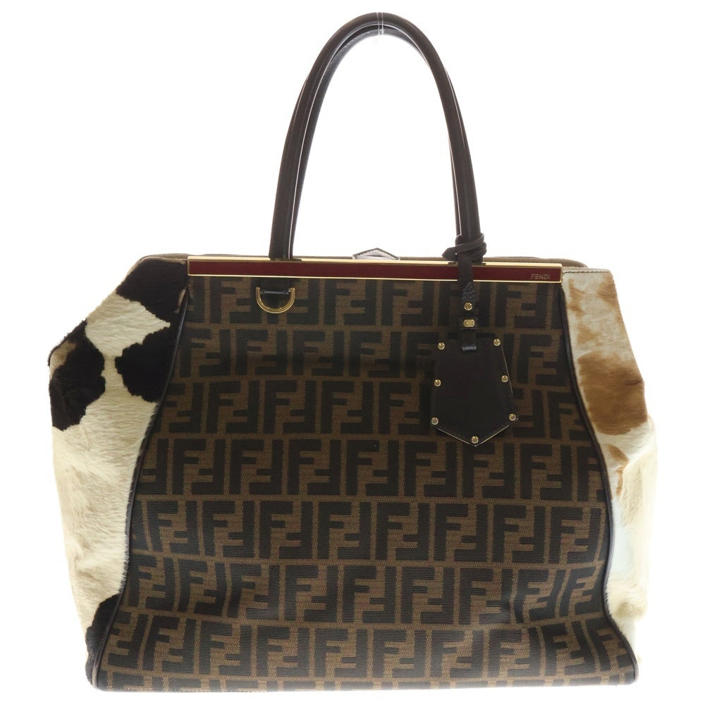 FENDI(フェンディ) トゥージュール ズッカ ハンドバッグ トートバッグ ハラコ×キャンバス×レザー 8BH251-D7D ゴールド金具