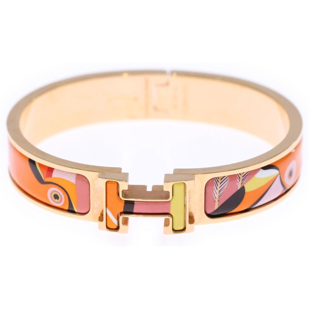HERMES(エルメス) クリッククラック 孔雀 柄 Hロゴ バングル ブレスレット オレンジ/ゴールド レディース