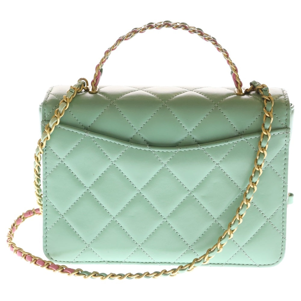 CHANEL(シャネル) マトラッセ ミニフラップ トップハンドル ライトグリーン ラムスキン ゴールド金具 AS3886 レディース