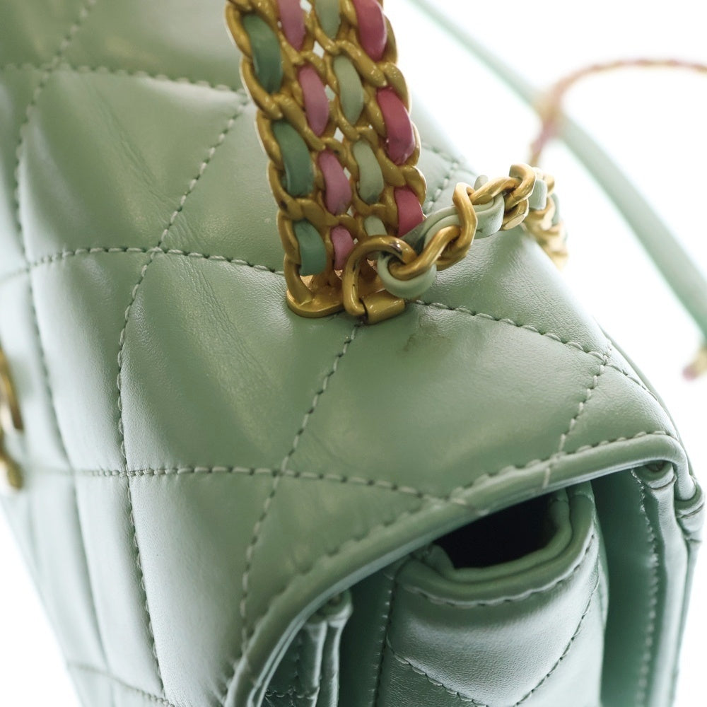 CHANEL(シャネル) マトラッセ ミニフラップ トップハンドル ライトグリーン ラムスキン ゴールド金具 AS3886 レディース