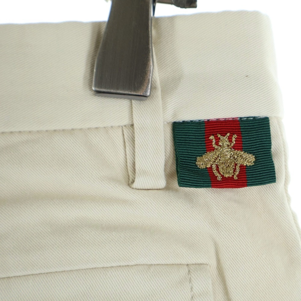 GUCCI(グッチ) BEE刺繍 シェリーライン コットンギャバジン テーパード スラックスパンツ トラウザーズ ベージュ 407542 レディース