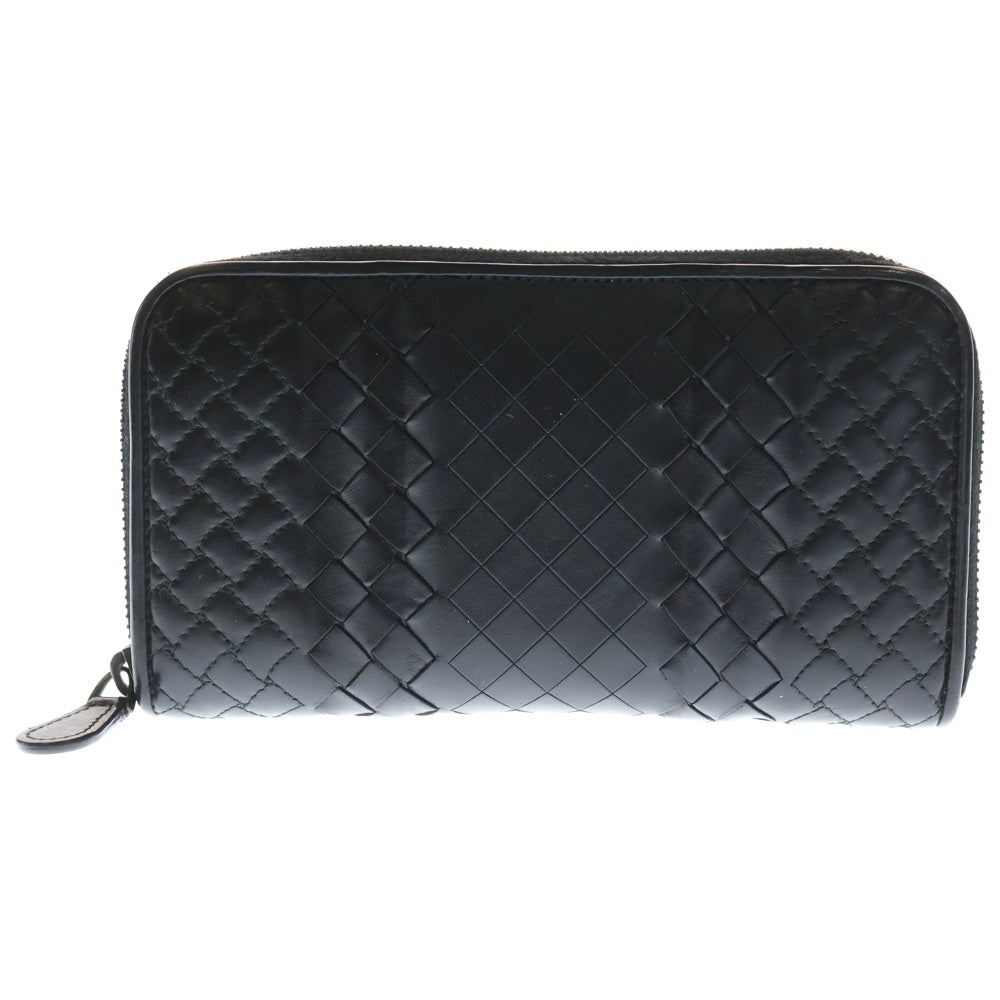 BOTTEGA VENETA(ボッテガヴェネタ) イントレチャート ラウンドファスナー 長財布 ロングウォレット ブラック レザー レディース