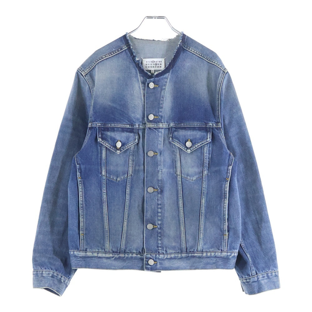 Maison Martin Margiela(メゾンマルタンマルジェラ) カラーレス ノーカラー ウォッシュ加工 4ステッチ カットオフ デニム トラッカージャケット インディゴ SI1AM0006 S30561 レディース