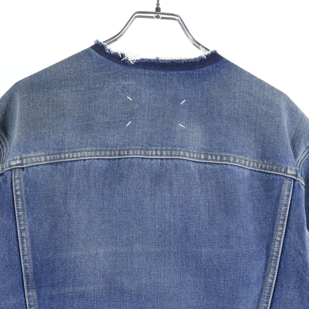 Maison Martin Margiela(メゾンマルタンマルジェラ) カラーレス ノーカラー ウォッシュ加工 4ステッチ カットオフ デニム トラッカージャケット インディゴ SI1AM0006 S30561 レディース