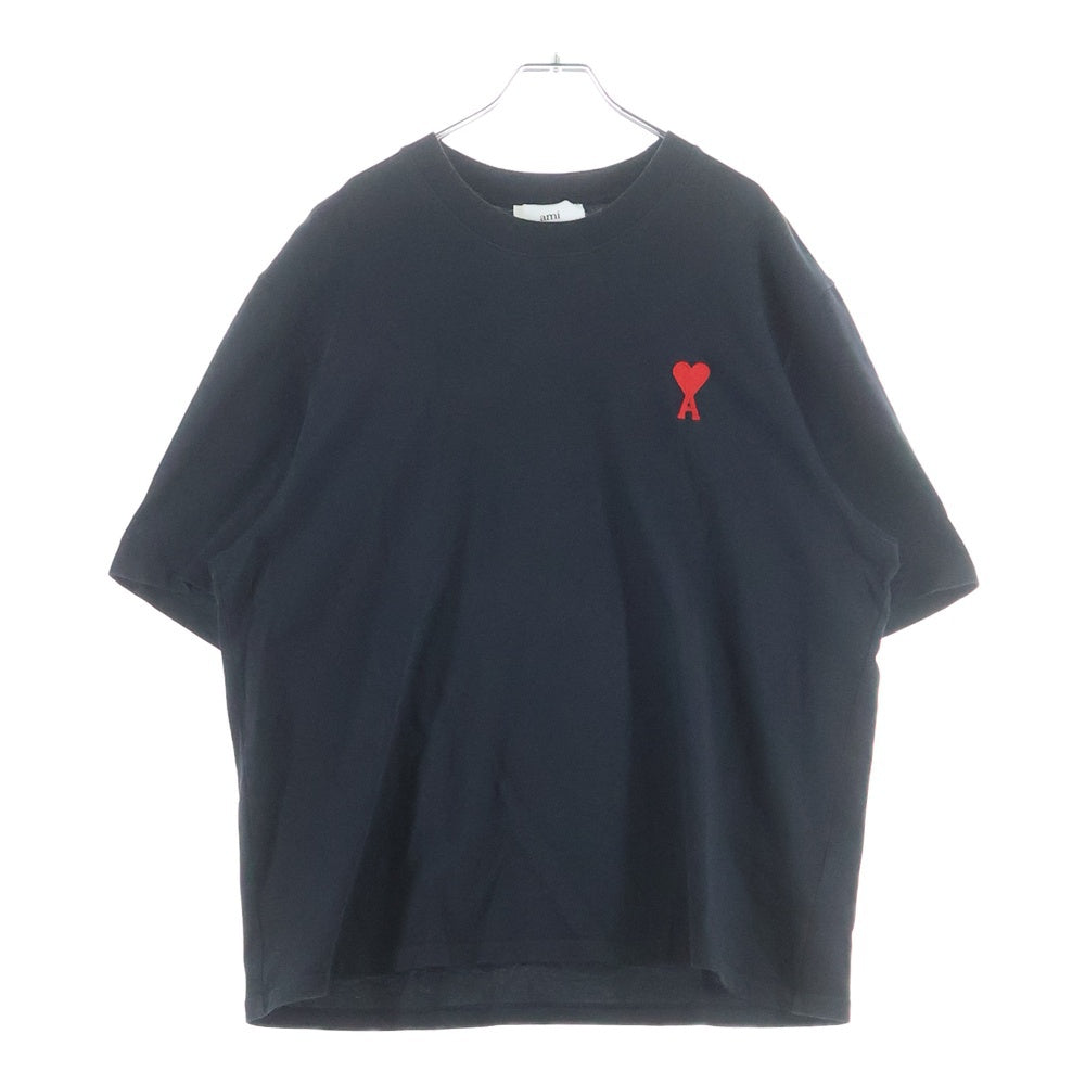 AMI Alexandre Mattiussi(アミアレクサンドルマテュッシ) ハートロゴ刺繍 半袖Tシャツ カットソー ブラック UTS004