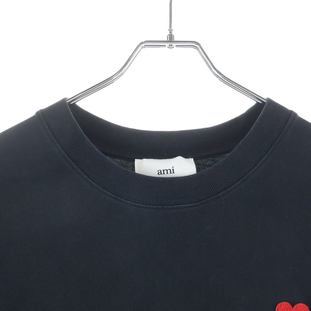 AMI Alexandre Mattiussi(アミアレクサンドルマテュッシ) ハートロゴ刺繍 半袖Tシャツ カットソー ブラック UTS004