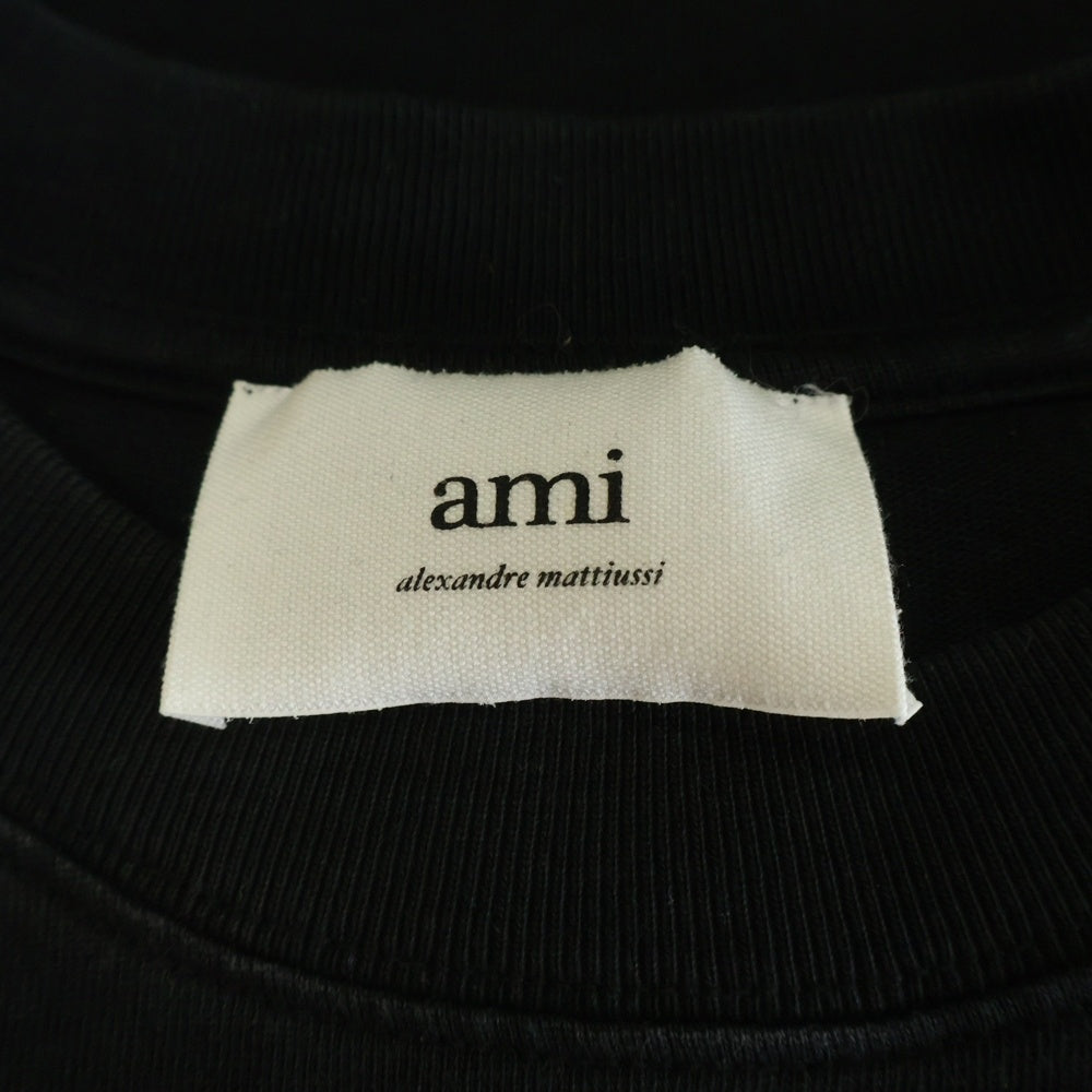 AMI Alexandre Mattiussi(アミアレクサンドルマテュッシ) ハートロゴ刺繍 半袖Tシャツ カットソー ブラック UTS004